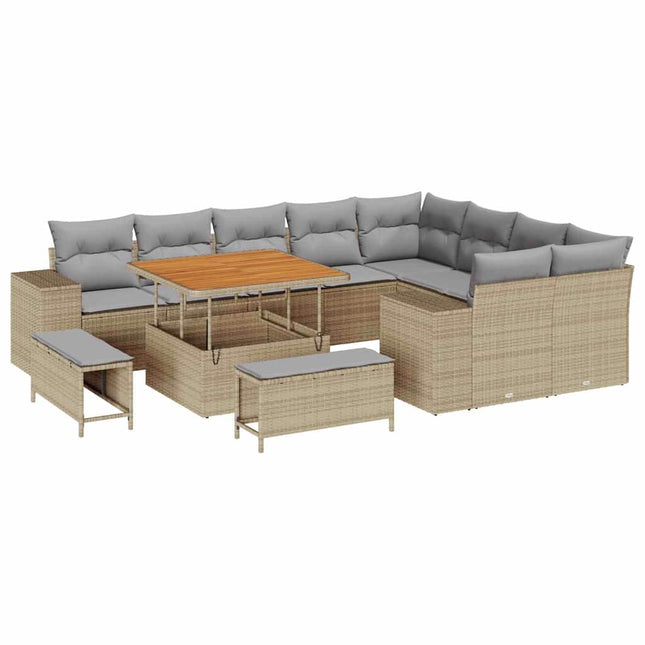Havesofa Sæt med pude med opbevaring 12 pcs Beige og lys grå