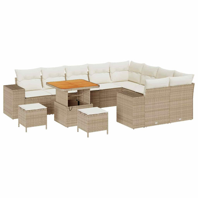 Havesofa Sæt 12 stk. 9-Antal sæder Beige og creme polyrattan