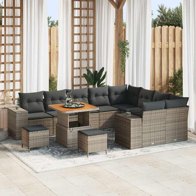 Havesofa Sæt 12 pcs Grå Polyrattan, stål og massivt akacietræ