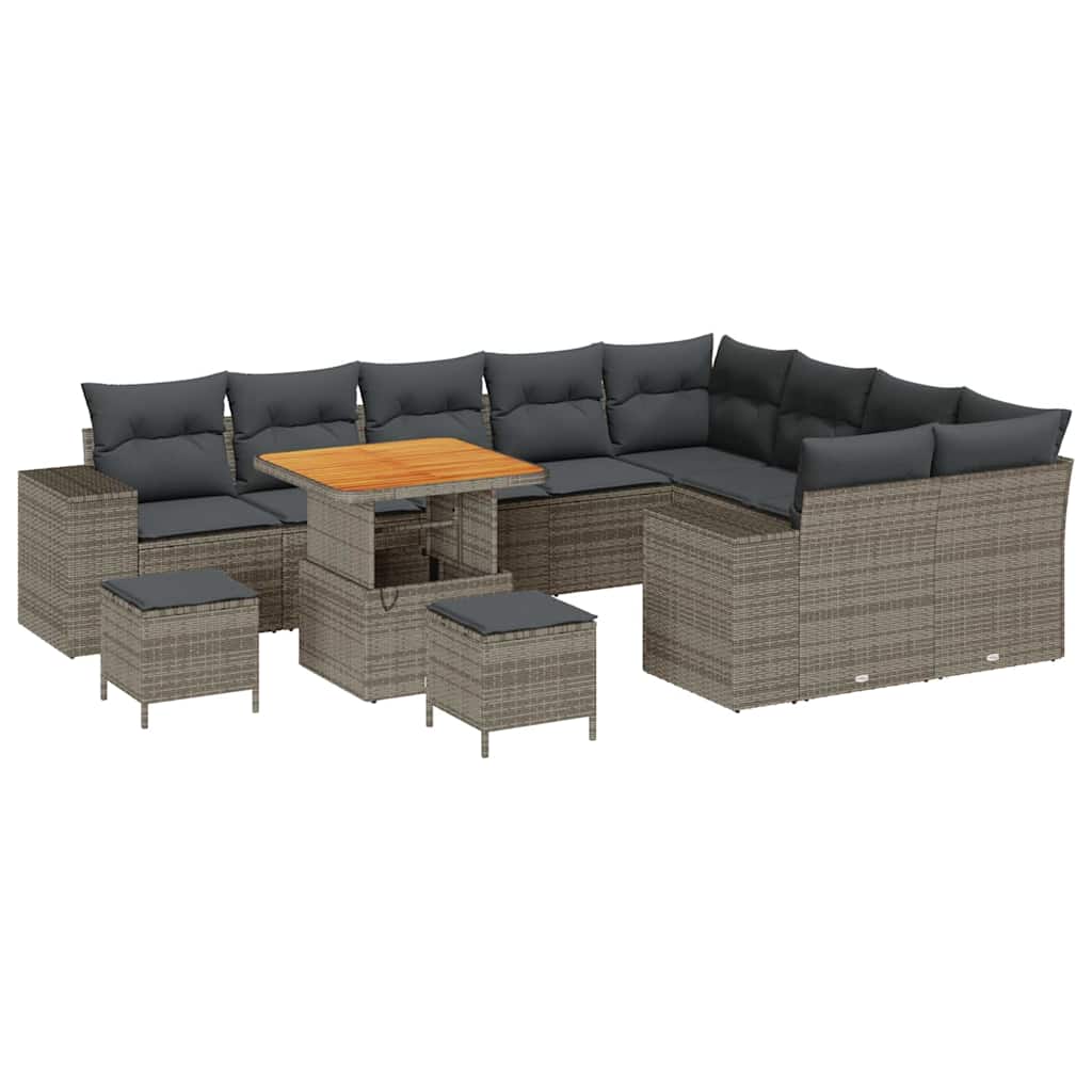 Havesofa Sæt 12 pcs Grå Polyrattan, stål og massivt akacietræ