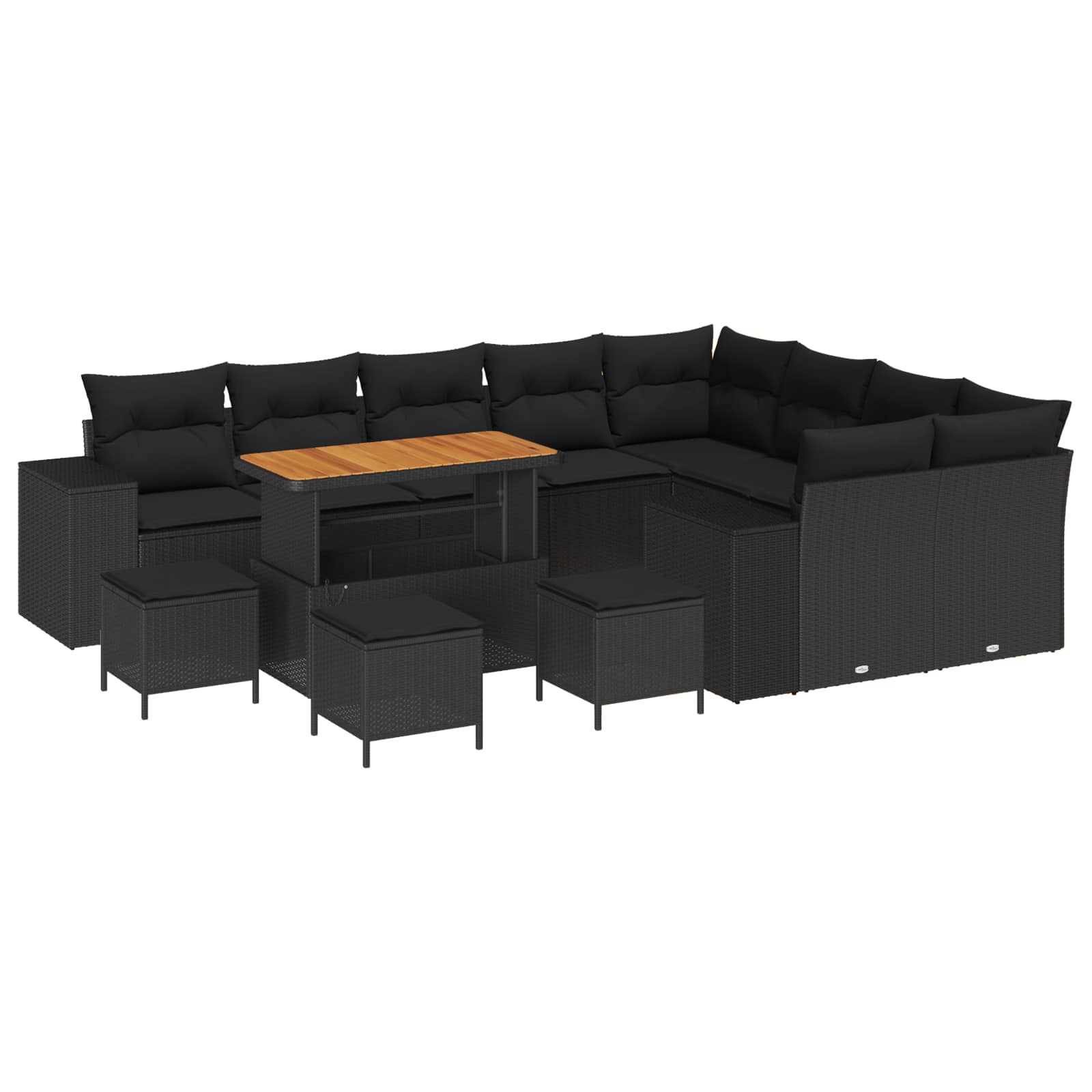 Havesofa Sæt 13 pcs Sort Polyrattan, stål og massivt akacietræ