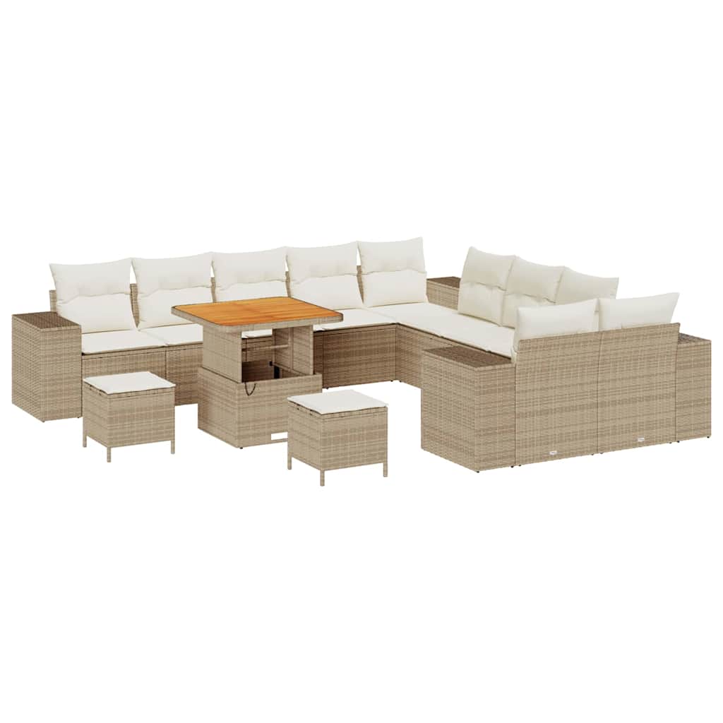 Havesofa Sæt med pude 13 pcs Beige og creme polyrattan
