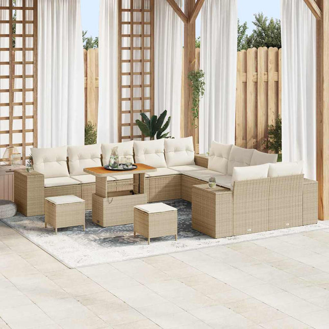 Havesofa Sæt 13 stk. Beige og creme polyrattan