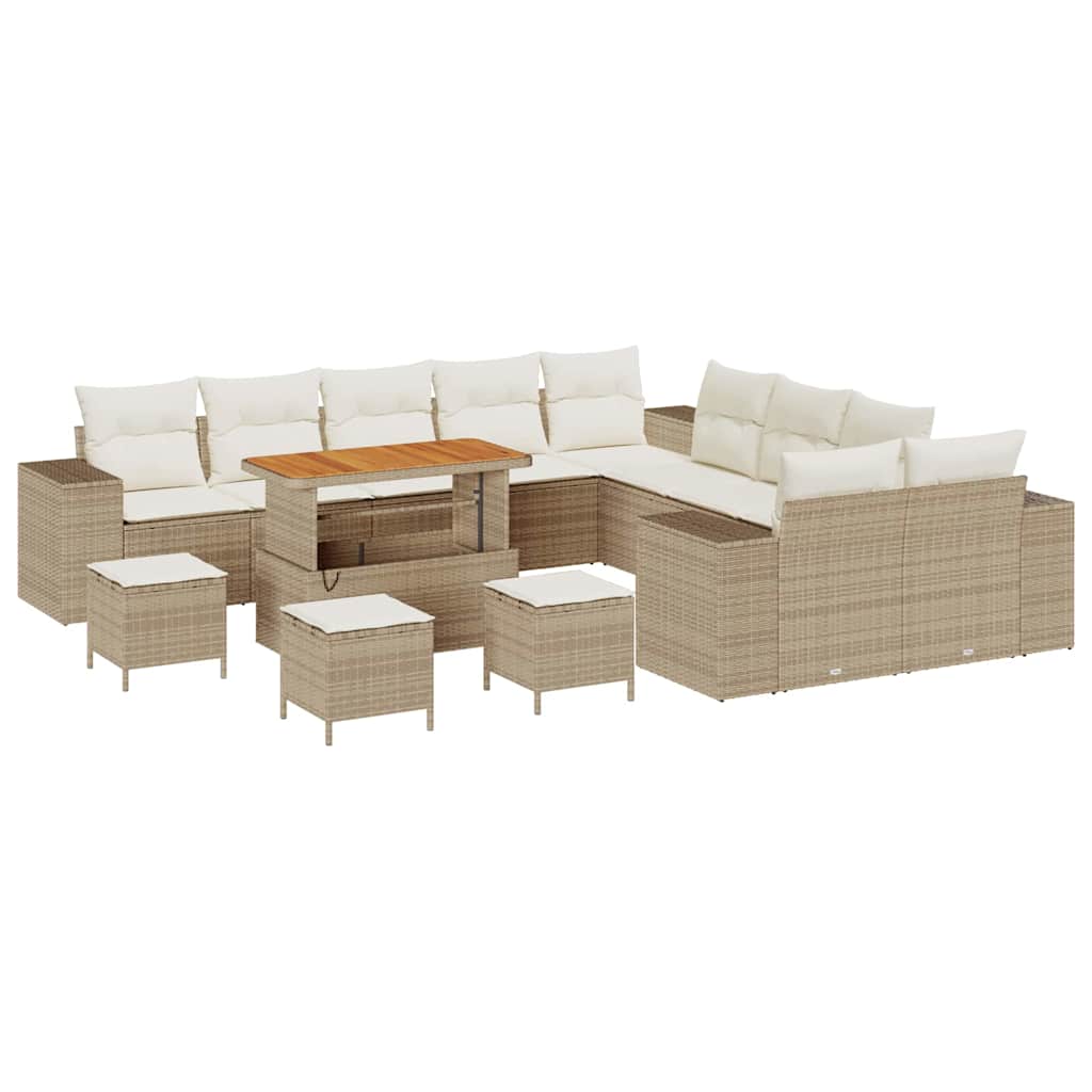 Havesofa Sæt med pude 14 pcs Beige og creme polyrattan