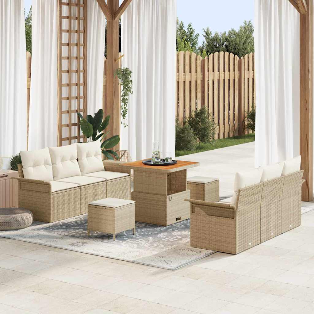 Havesofa Sæt med pude med opbevaring 9 pcs Beige og creme