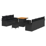 Havesofa Sæt 10 pcs Sort Polyrattan, stål og massivt akacietræ