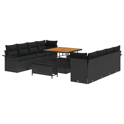 Havesofa Sæt Sort Poly Rattan og Stål og Massivt akacietræ
