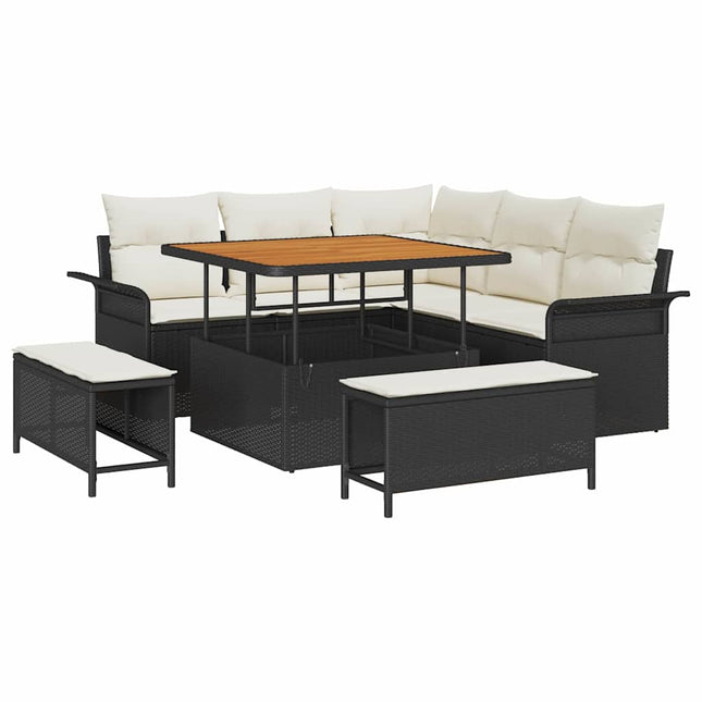 Havesofa Sæt med pude med opbevaring 8 pcs Sort og Cream