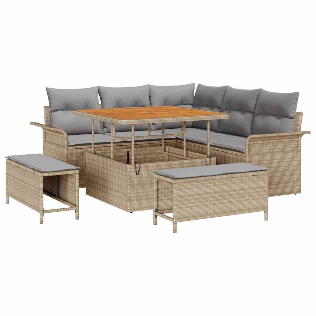 Havesofa Sæt med pude med opbevaring 8 pcs Beige og lys grå