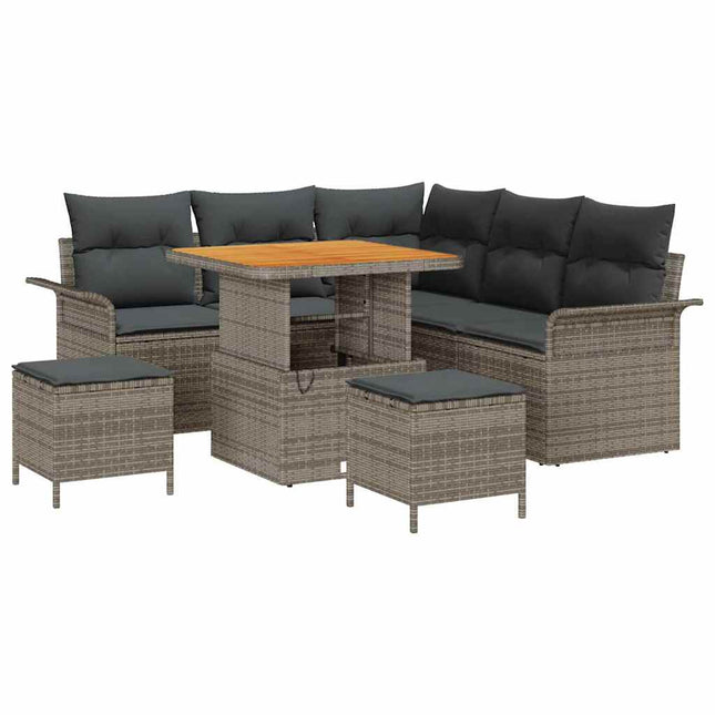 Havesofa Sæt 8 pcs Grå Polyrattan, stål og massivt akacietræ