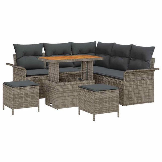 Havesofa Sæt 8 pcs Grå Polyrattan, stål og massivt akacietræ