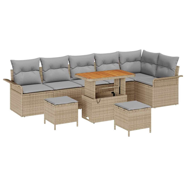 Havesofa Sæt med pude med opbevaring 9 pcs Beige og lys grå