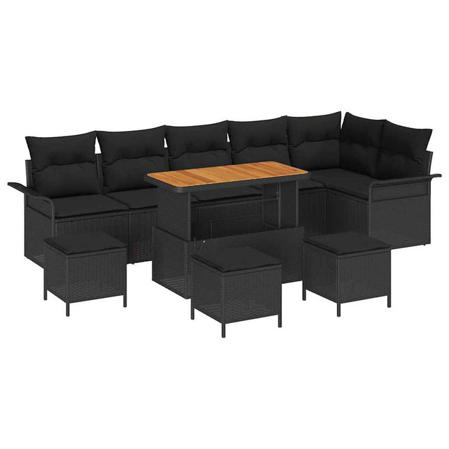 Havesofa Sæt med pude med opbevaring 10 pcs Sort