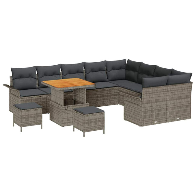 Havesofa Sæt 12 pcs Grå Polyrattan, stål og massivt akacietræ