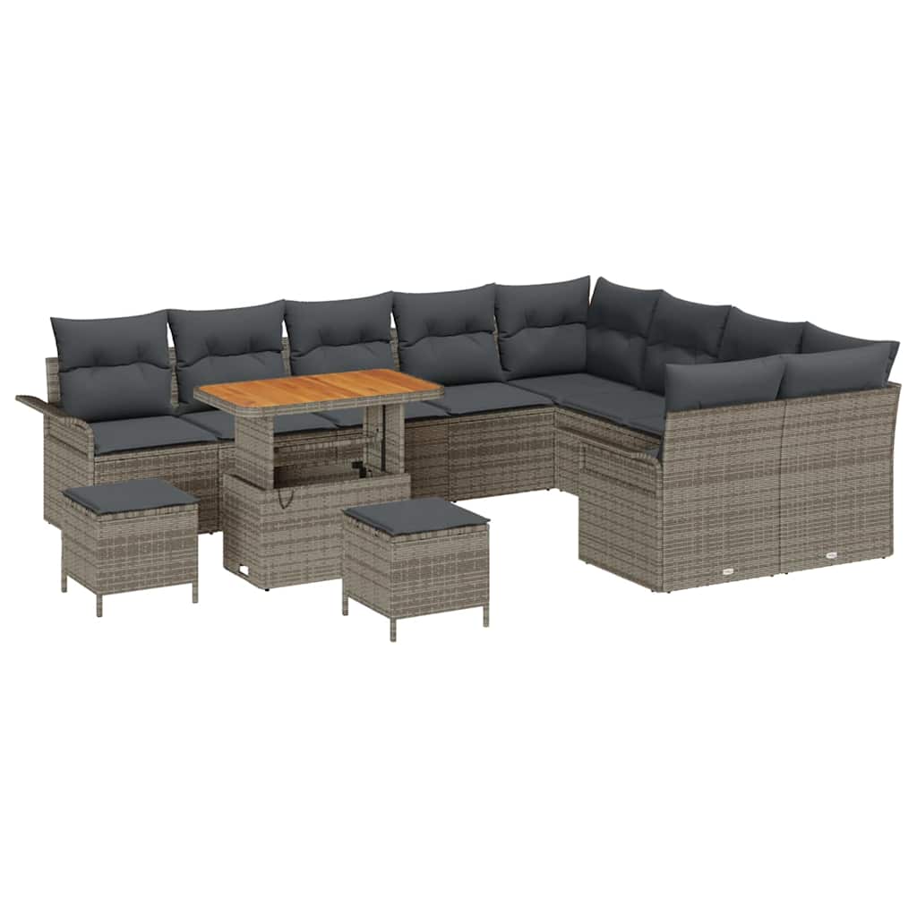 Havesofa Sæt 12 pcs Grå Polyrattan, stål og massivt akacietræ