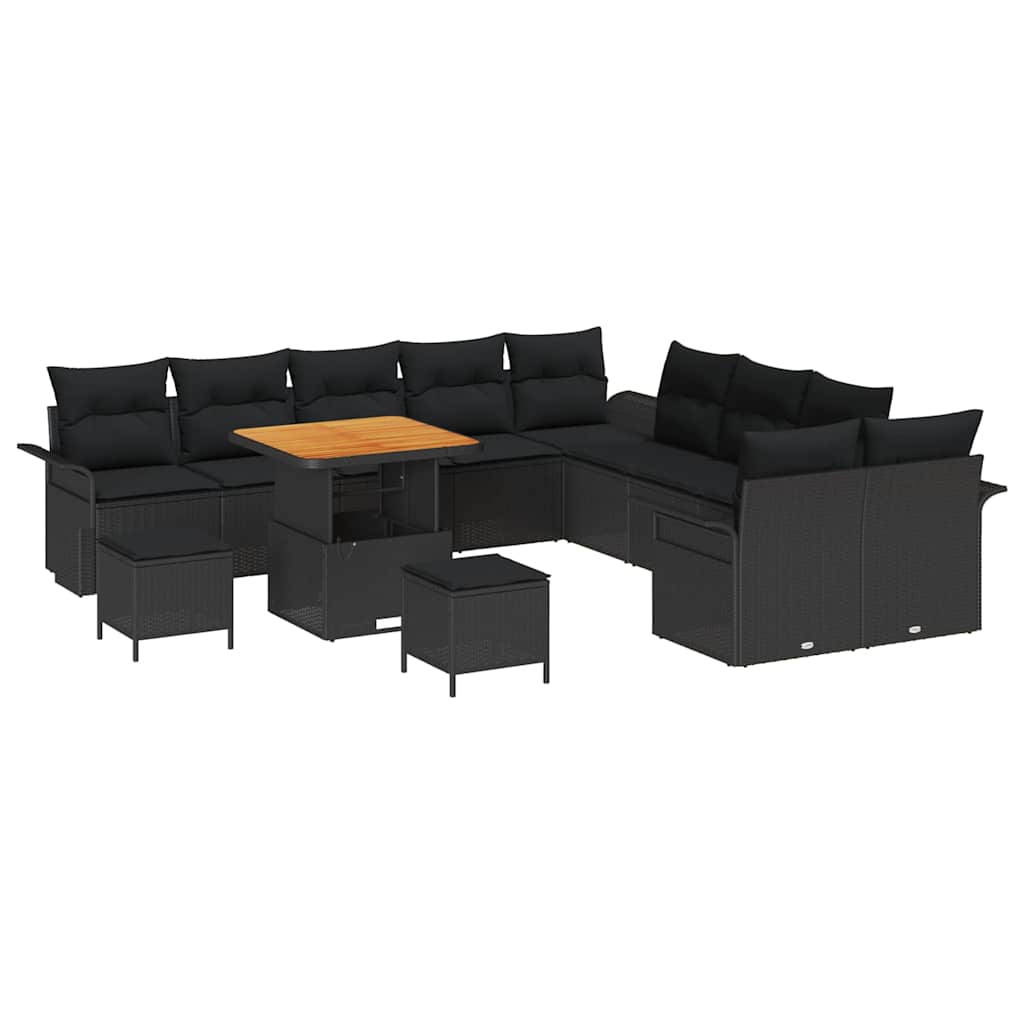 Havesofa Sæt 13 pcs Sort Polyrattan, stål og massivt akacietræ