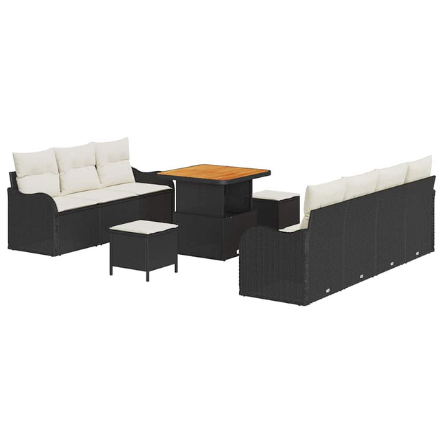 Havesofa Sæt med pude med opbevaring 10 pcs Sort og Cream