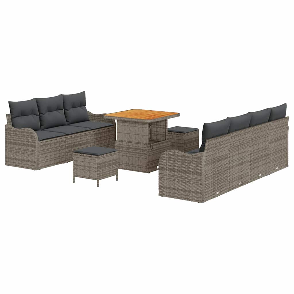 Havesofa Sæt 10 pcs Grå Polyrattan, stål og massivt akacietræ