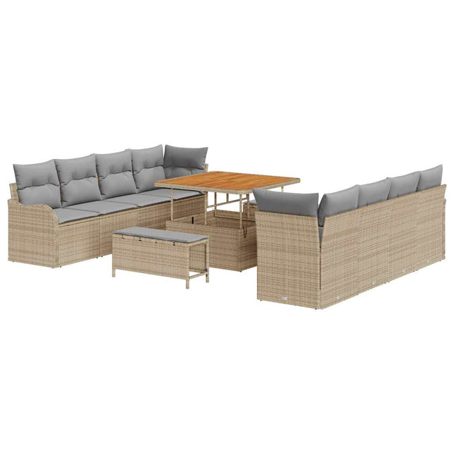 Havesofa Sæt med pude med opbevaring 11 pcs Beige og lys grå