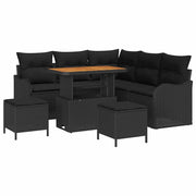 Havesofa Sæt 8 pcs Sort Polyrattan, stål og massivt akacietræ