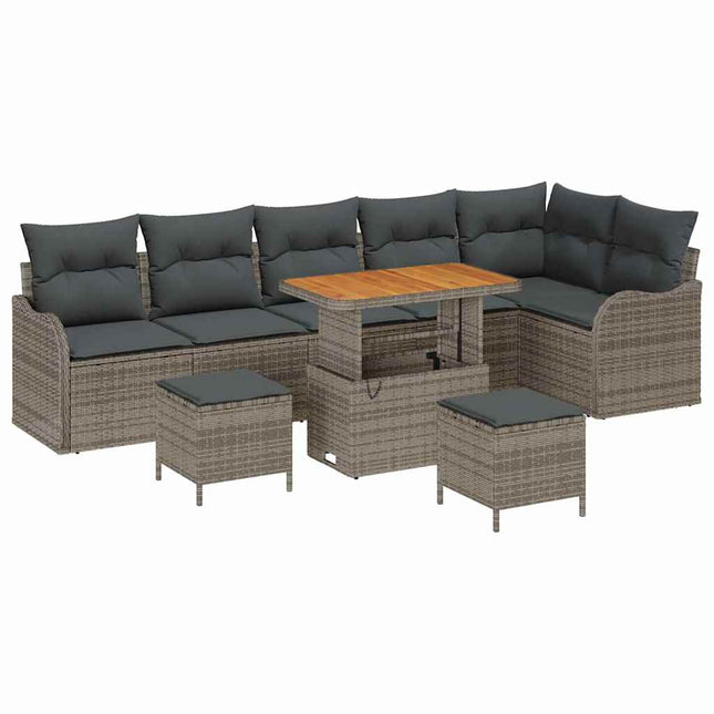 Havesofa Sæt 9 pcs Grå Polyrattan, stål og massivt akacietræ