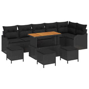 Havesofa Sæt 10 pcs Sort Polyrattan, stål og massivt akacietræ