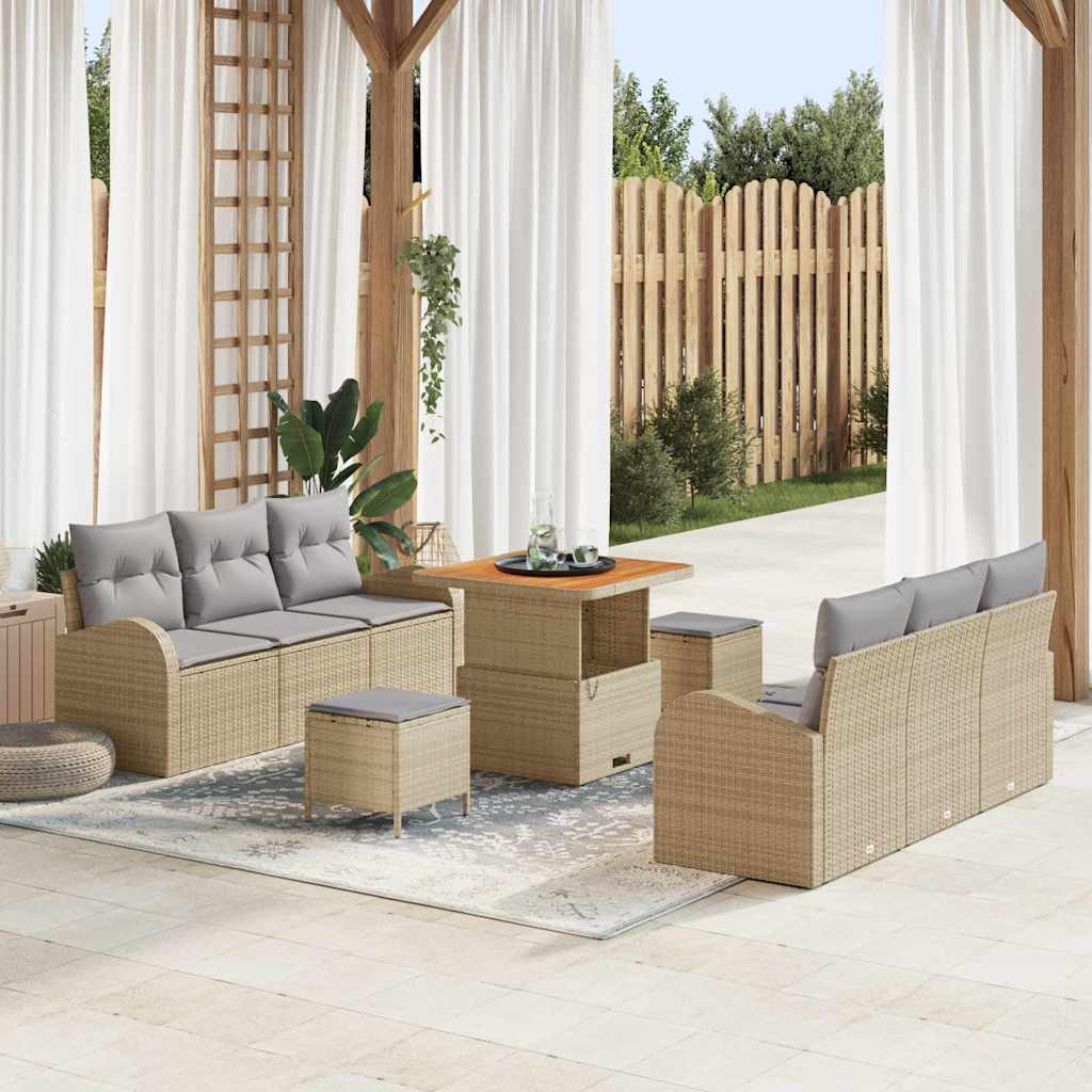 Havesofa Sæt med pude med opbevaring 9 pcs Beige og lys grå