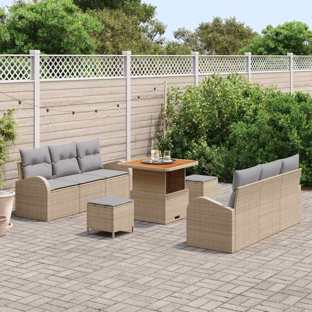 Havesofa Sæt med pude med opbevaring 9 pcs Beige og lys grå