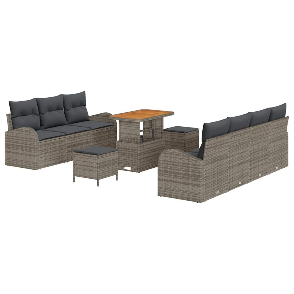 Havesofa Sæt 10 pcs Grå Polyrattan, stål og massivt akacietræ