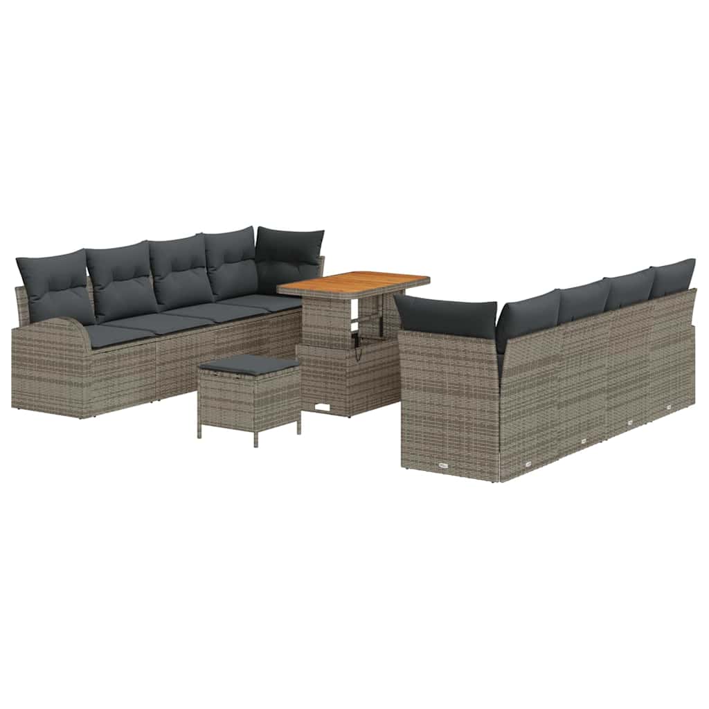 Havesofa Sæt 11 pcs Grå Polyrattan, stål og massivt akacietræ