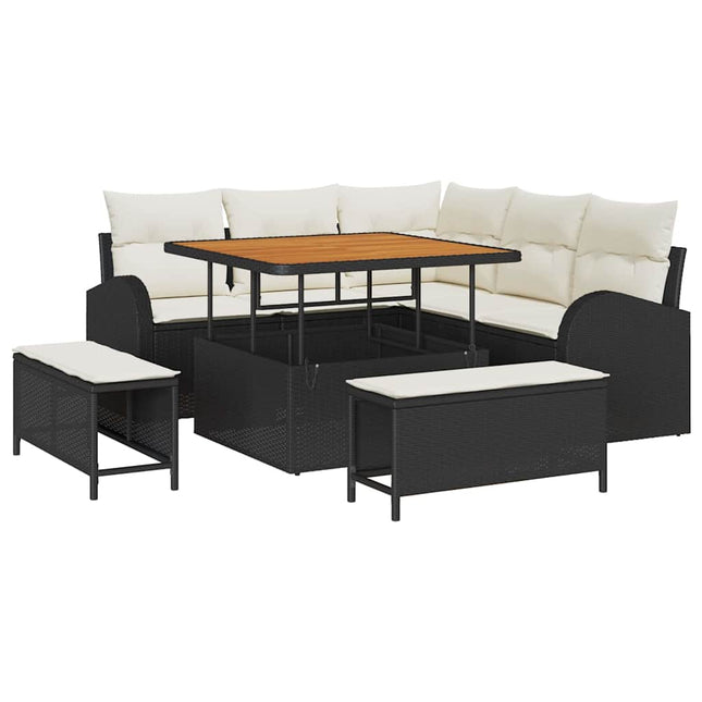 Havesofa Sæt med pude med opbevaring 8 pcs Sort og Cream