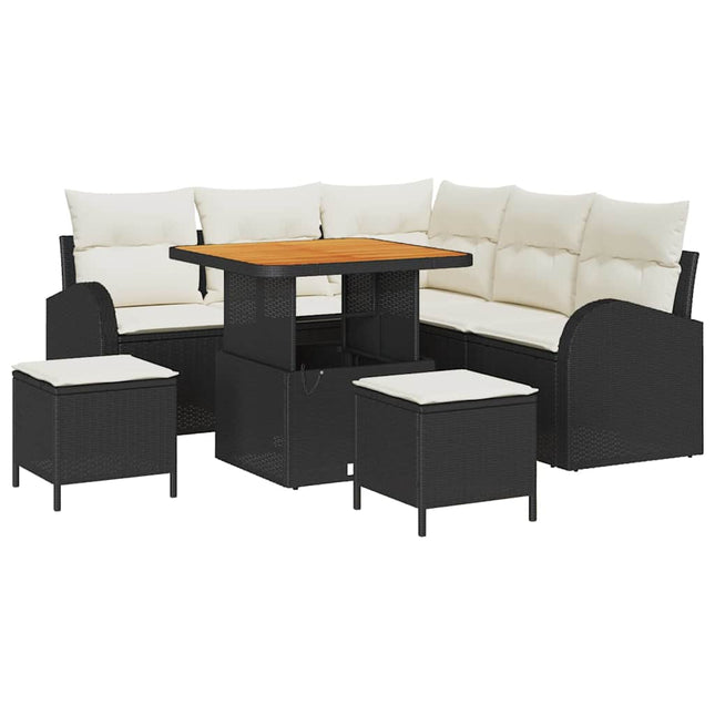 Havesofa Sæt med pude med opbevaring 8 pcs Sort og Cream