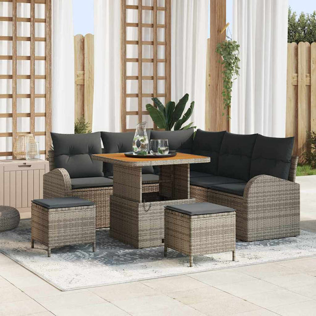 Havesofa Sæt 8 pcs Grå Polyrattan, stål og massivt akacietræ