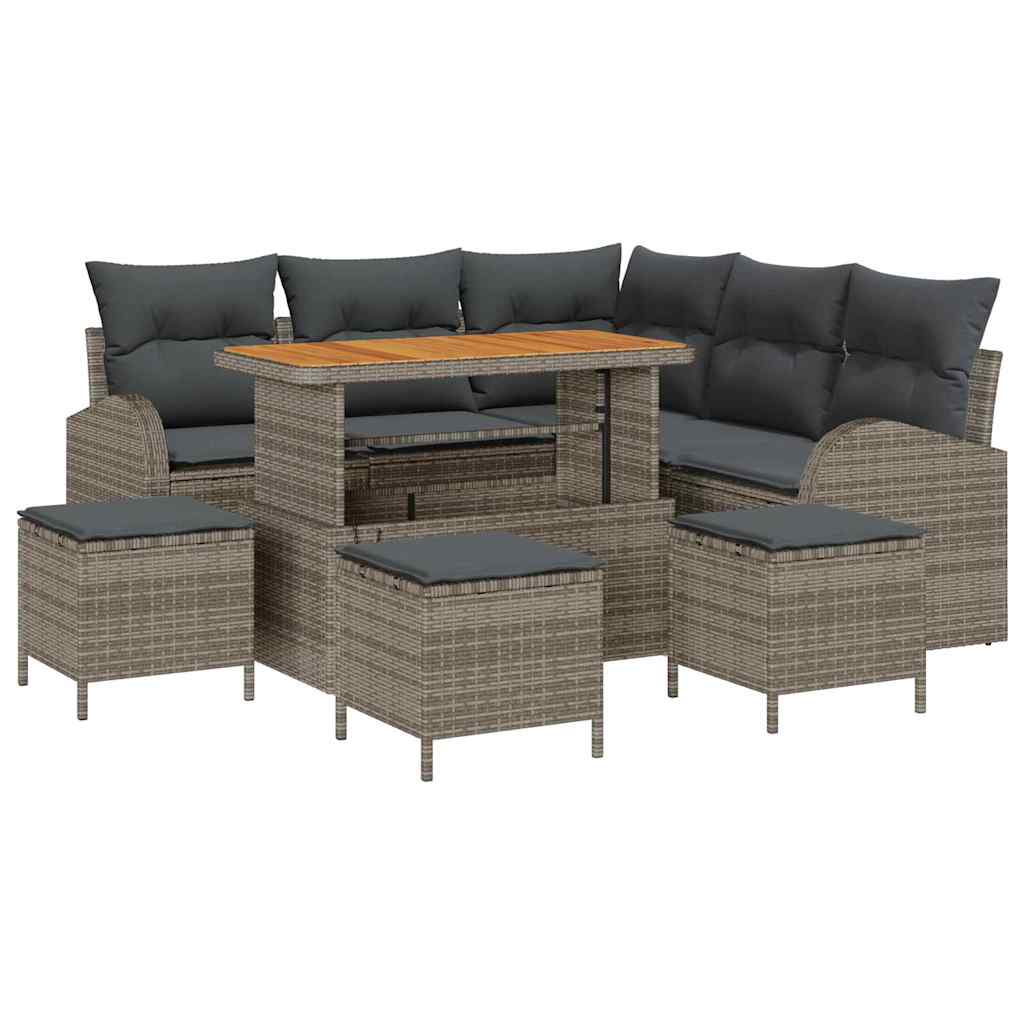 Havesofa Sæt 9 pcs Grå Polyrattan, stål og massivt akacietræ