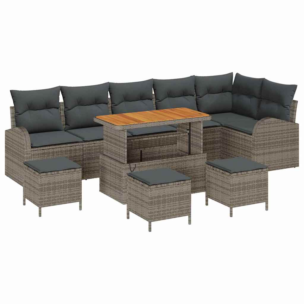 Havesofa Sæt 10 pcs Grå Polyrattan, stål og massivt akacietræ