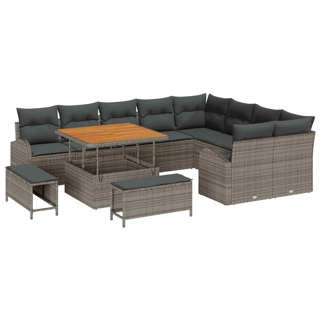 Havesofa Sæt 12 pcs Grå Polyrattan, stål og massivt akacietræ