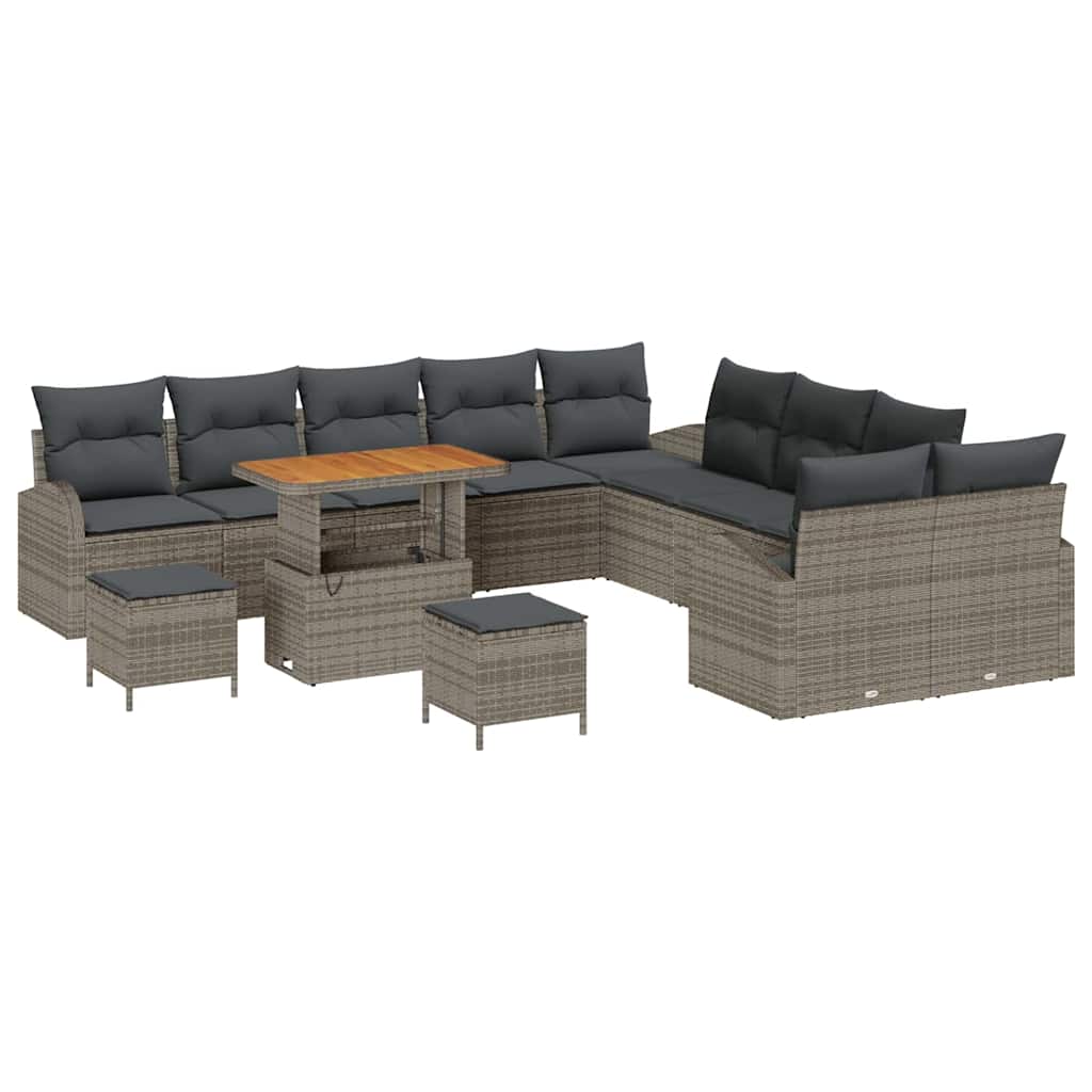 Havesofa Sæt 13 pcs Grå Polyrattan, stål og massivt akacietræ