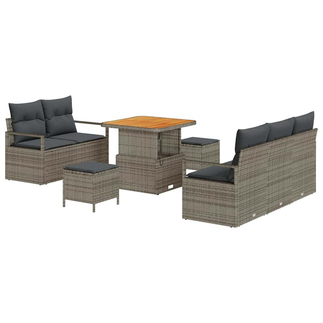 Havesofa Sæt 8 pcs Grå Polyrattan, stål og massivt akacietræ