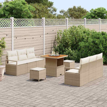 Havesofa Sæt 9 stk. Beige Poly rattan