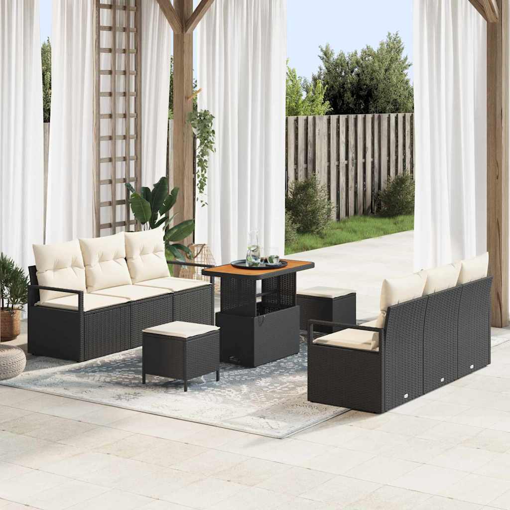 Havesofa Sæt med opbevaring 9 pcs Sort Poly rattan