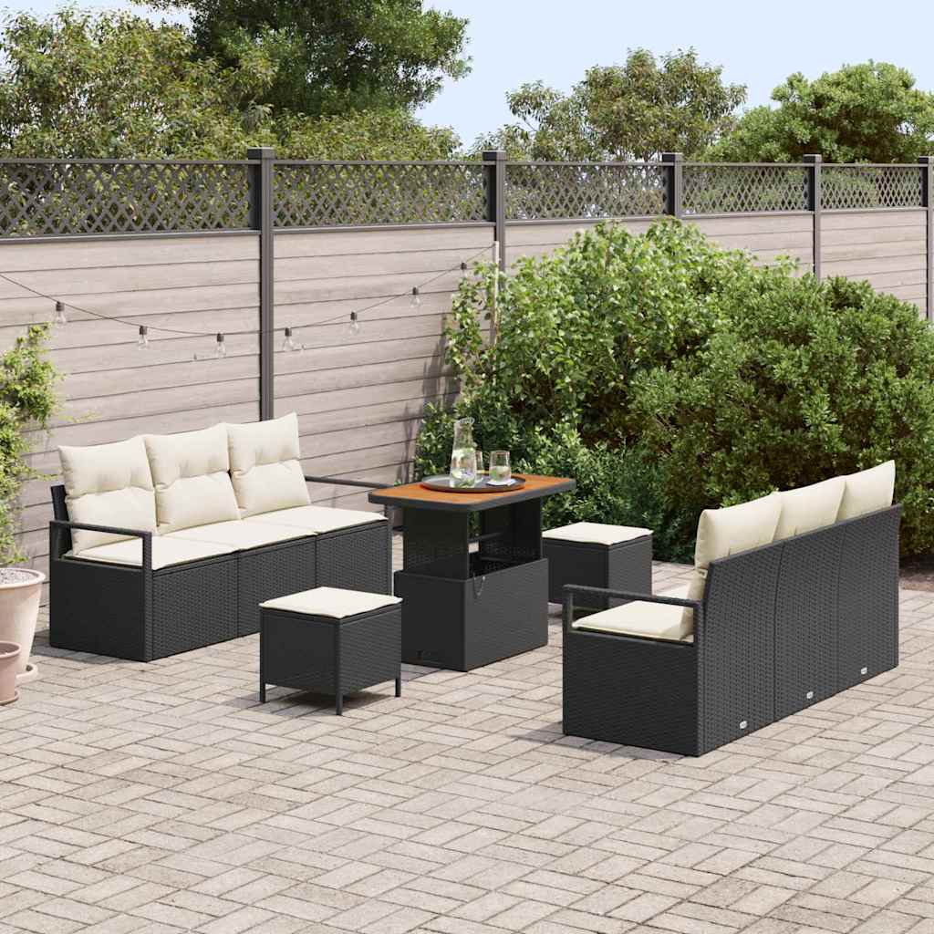 Havesofa Sæt med opbevaring 9 pcs Sort Poly rattan