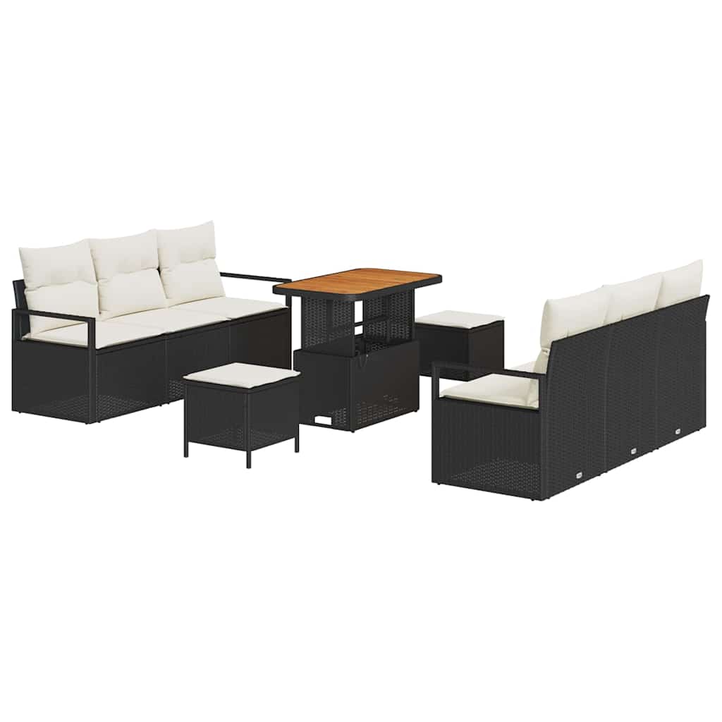 Havesofa Sæt med opbevaring 9 pcs Sort Poly rattan