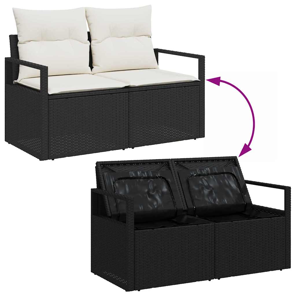 Havesofa Sæt med opbevaring 9 pcs Sort Poly rattan