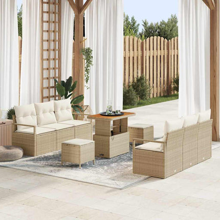 Havesofa Sæt 9 stk. Beige Poly rattan