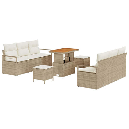 Havesofa Sæt 9 stk. Beige Poly rattan