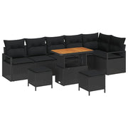 Havesofa Sæt 9 pcs Sort Polyrattan, stål og massivt akacietræ