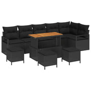 Havesofa Sæt 10 pcs Sort Polyrattan, stål og massivt akacietræ