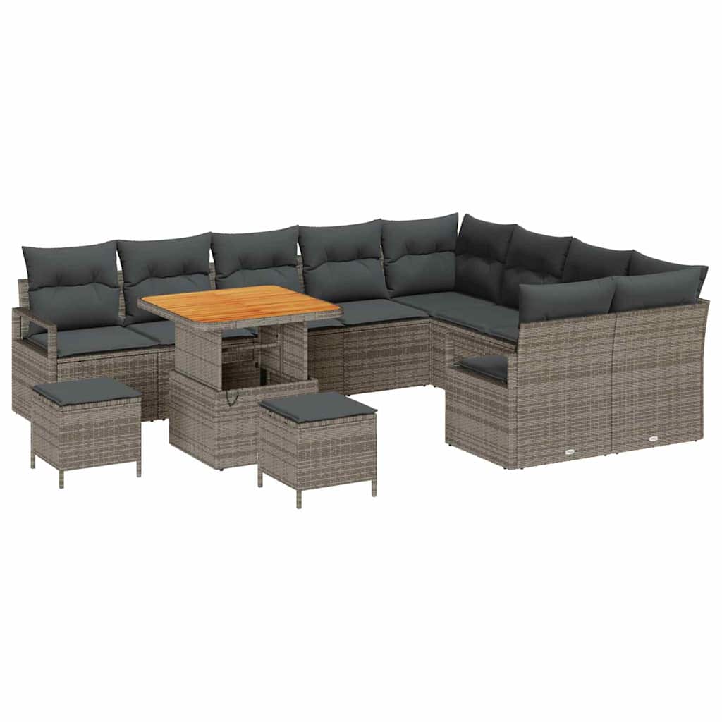 Havesofa Sæt 12 pcs Grå Polyrattan, stål og massivt akacietræ