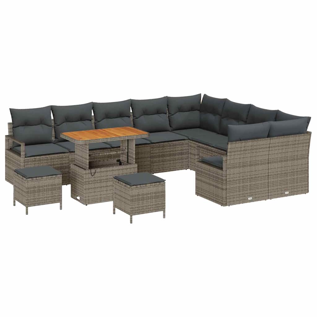 Havesofa Sæt 12 pcs Grå Polyrattan, stål og massivt akacietræ