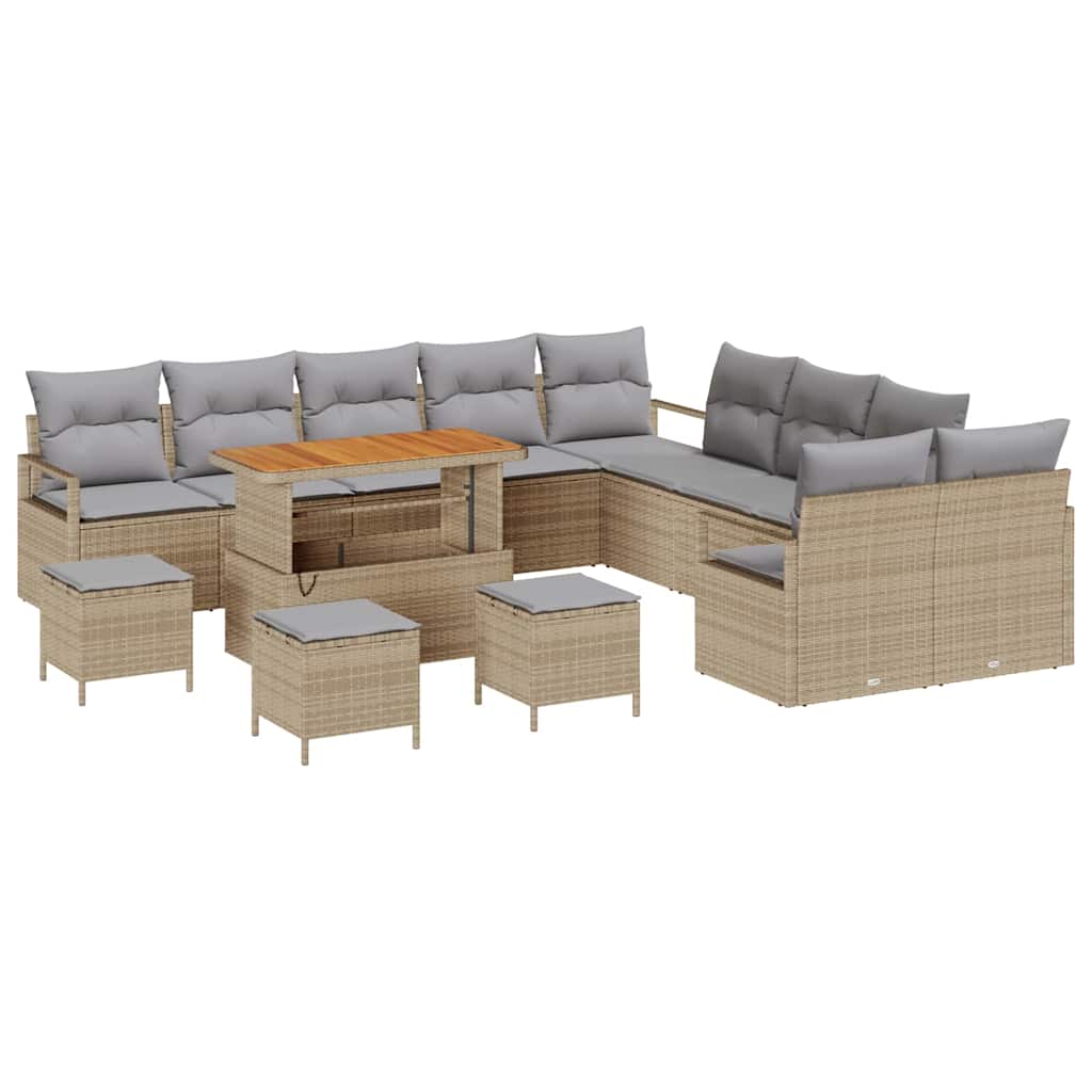Havesofa Sæt med pude 14 pcs Beige og lys grå 110 x 55 x 71 cm
